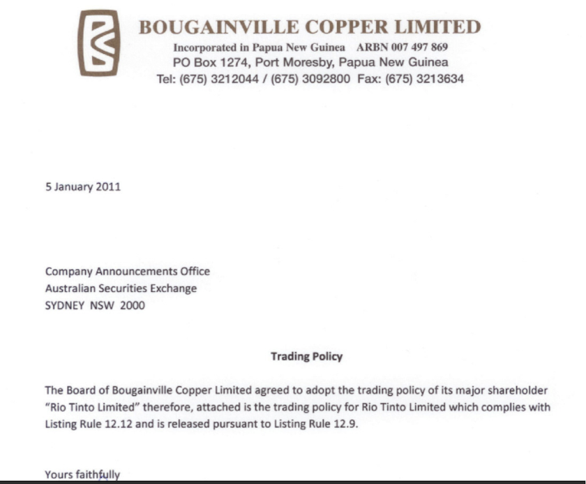 Trading Bougainville Copper (ADRs) 867948 370811