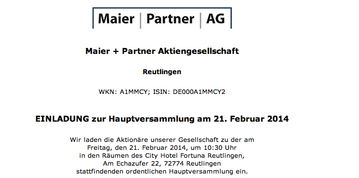 Maier und Partner AG WKN A1MMCY die 1000% Rallye? 696853