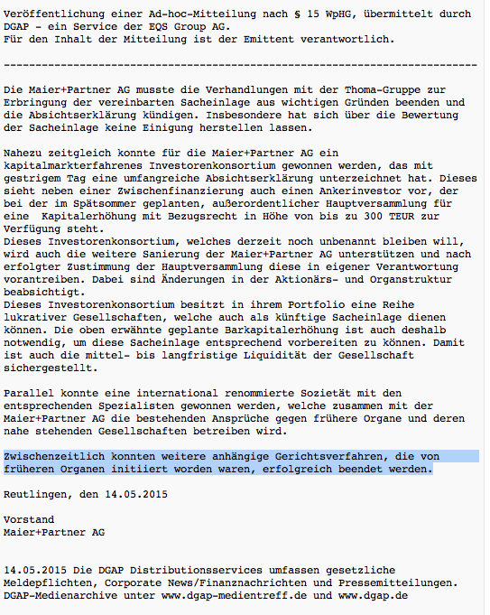 Maier und Partner AG WKN A1MMCY die 1000% Rallye? 825438