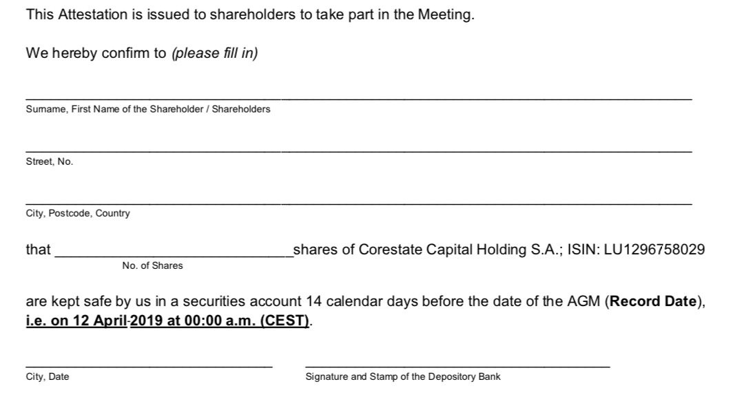 CORESTATE Capital Holding S.A 1112427