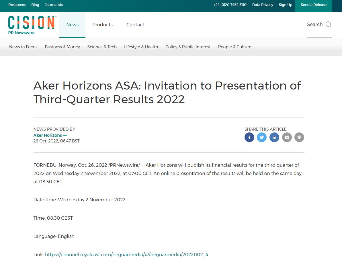 AKER Horizons AS 1340135