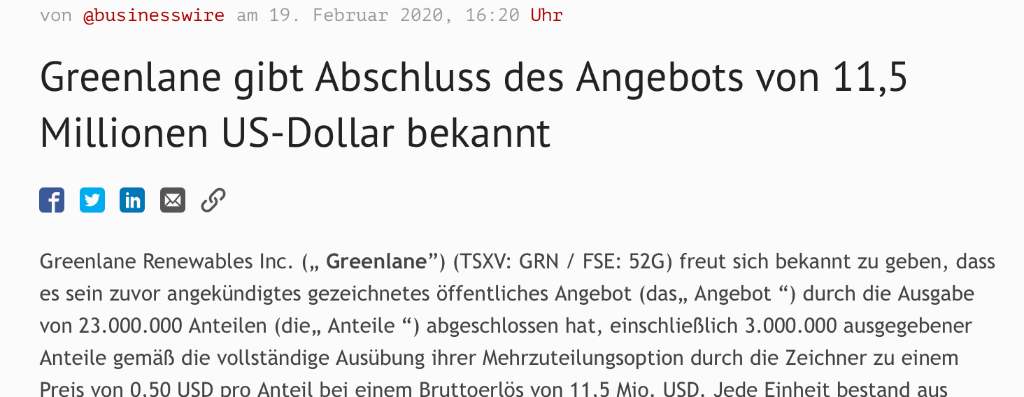 Greenlane Renewables Inc. 1160985