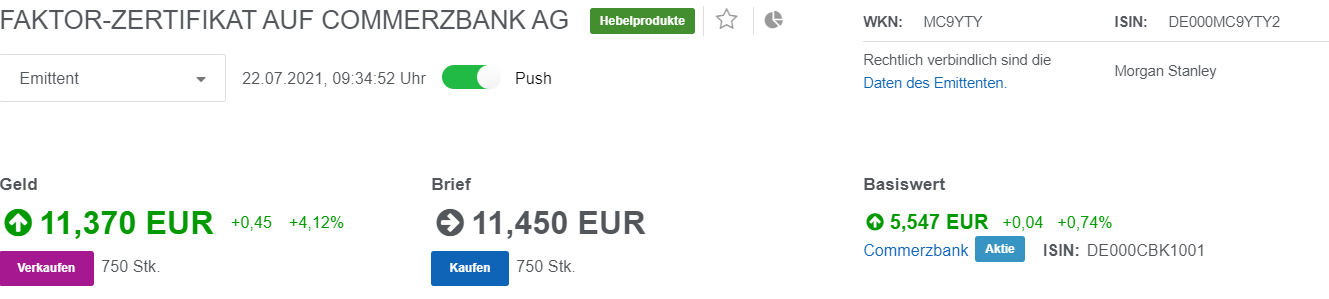 COMMERZBANK kaufen Kz. 28 € 1264993