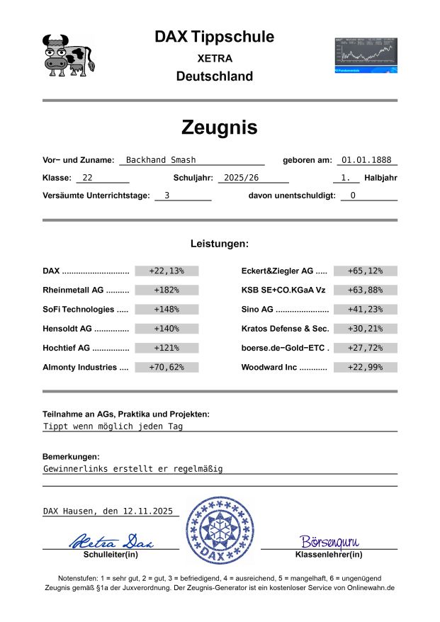 5.235.DAX Tipp-Spiel, Donnerstag, 13.11.25,17.45 H 1501803