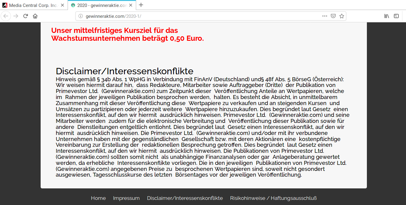 Media Central Corp. Inc.- die Ruhe vor dem Sturm 1157169