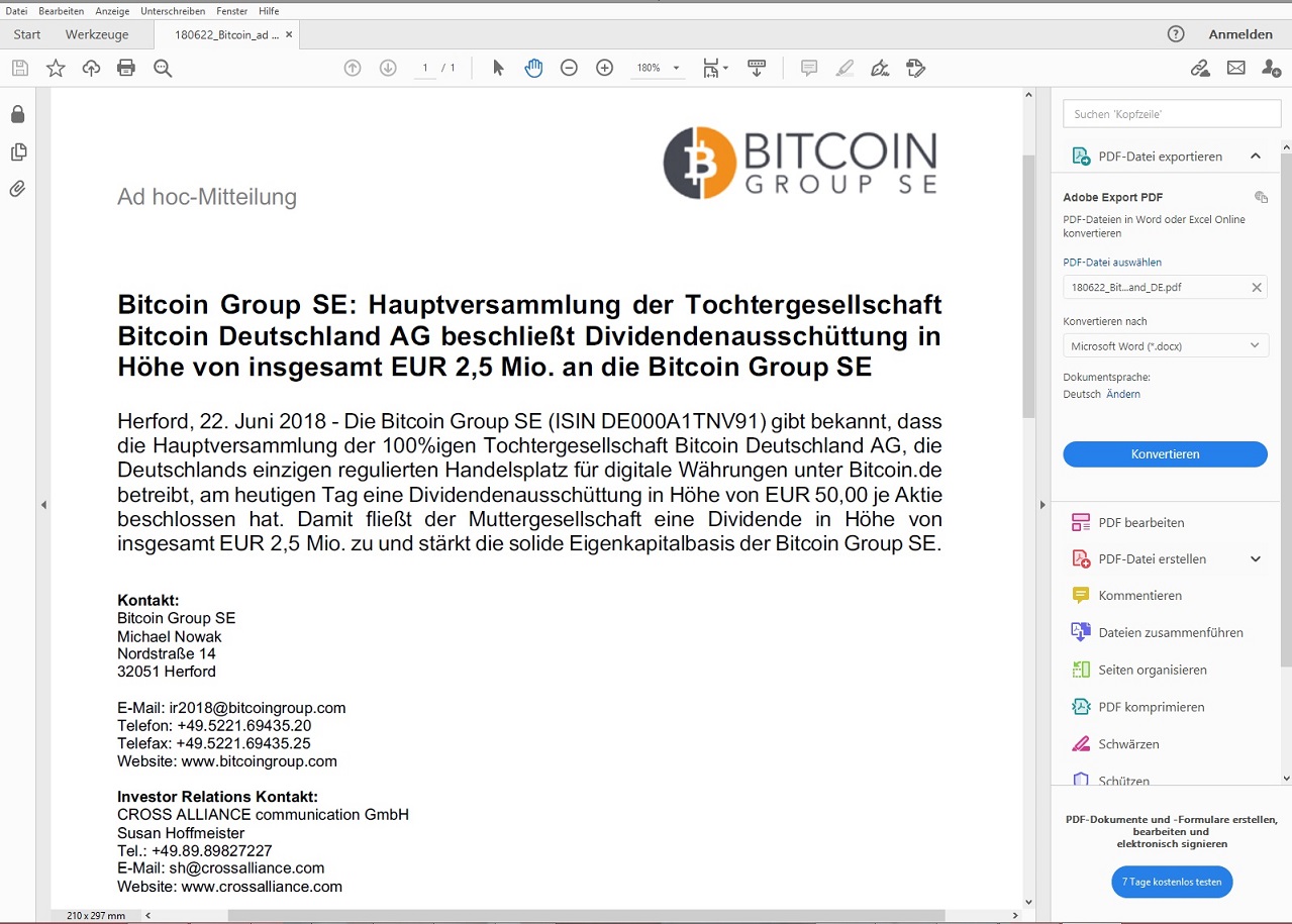 Bitcoin Group SE - Bitcoins & Blockchain 1246750