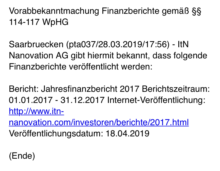 ITN NANOVATION, vielleicht klappt Börsengang ja... 1104343