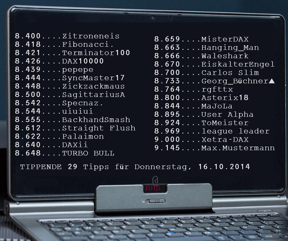 2.422.DAX Tipp-Spiel, Freitag, 17.10.2014,17.45 H 765170