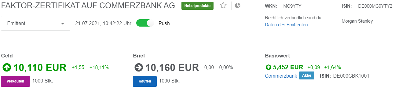COMMERZBANK kaufen Kz. 28 € 1264800