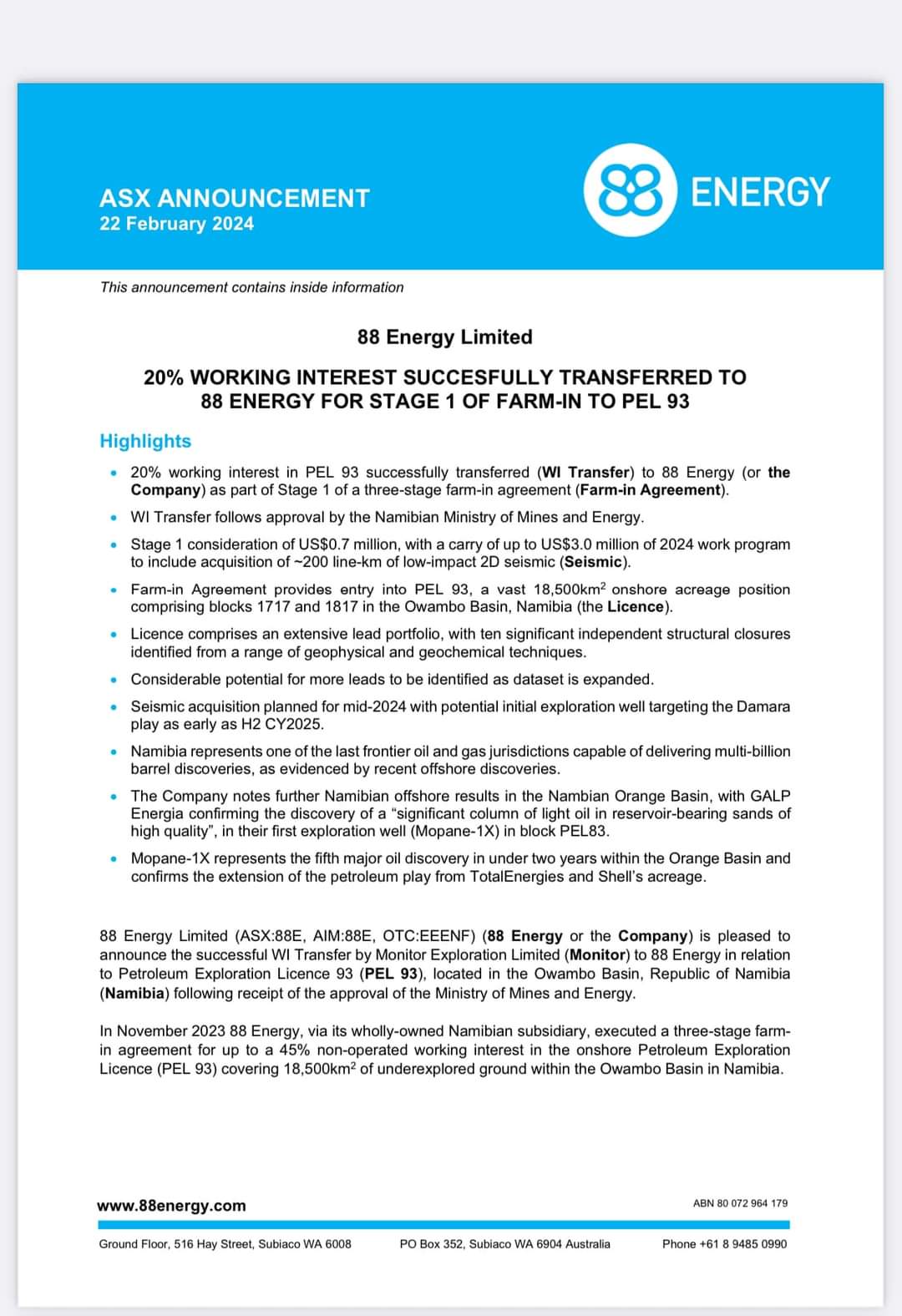 Öl-Projekt 88 Energy Project in der heißen Phase 1415480