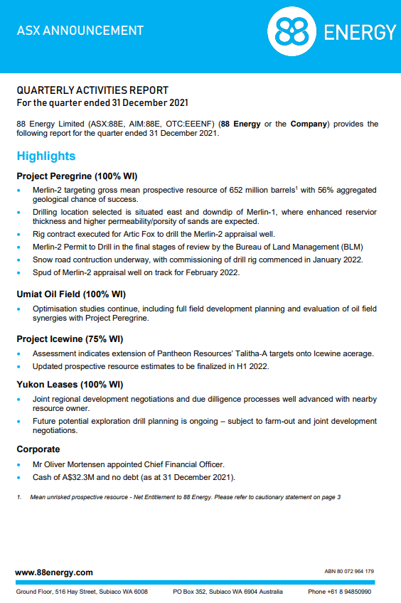 Öl-Projekt 88 Energy Project in der heißen Phase 1294375