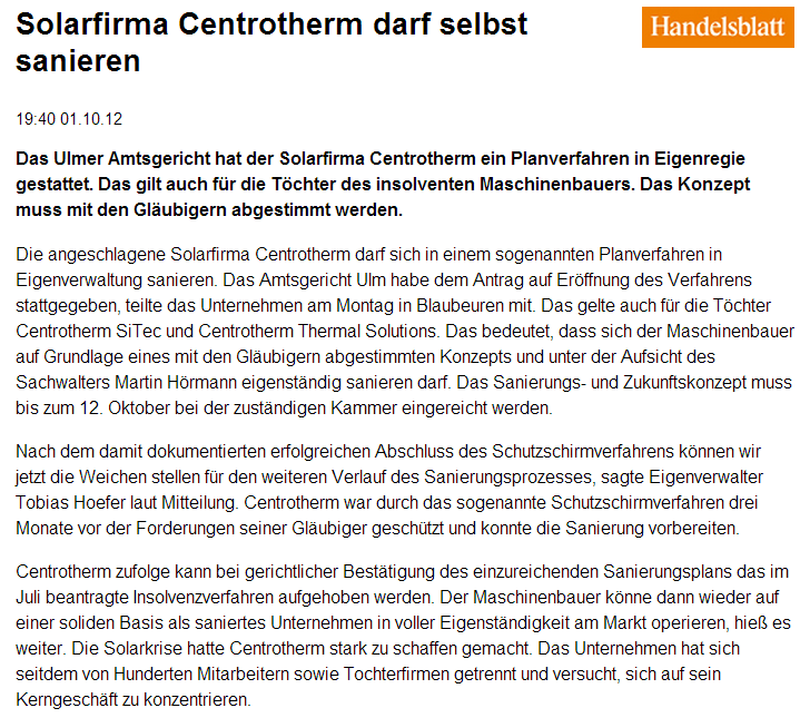 Auf dem Weg aus der Insolvenz / Centrotherm 541869