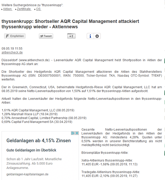 Thyssen, gute Chancen, einige Risiken. 1111516