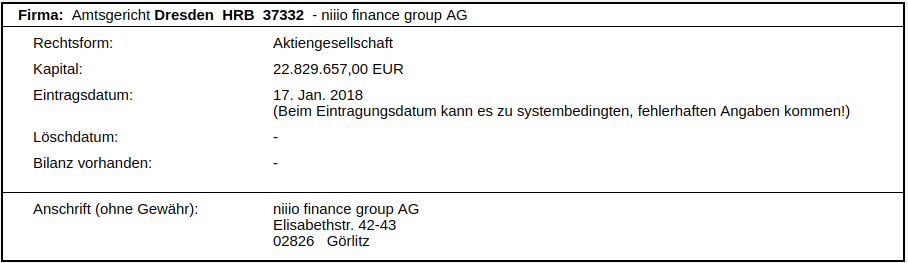 niiio finance group AG-Umstellung auf Namensaktien 1109798