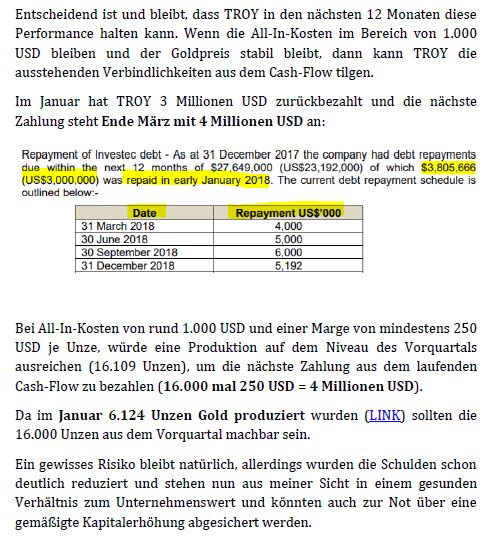 Troy Res- Top Goldproduzent Profit A$16.7 Million 1042928