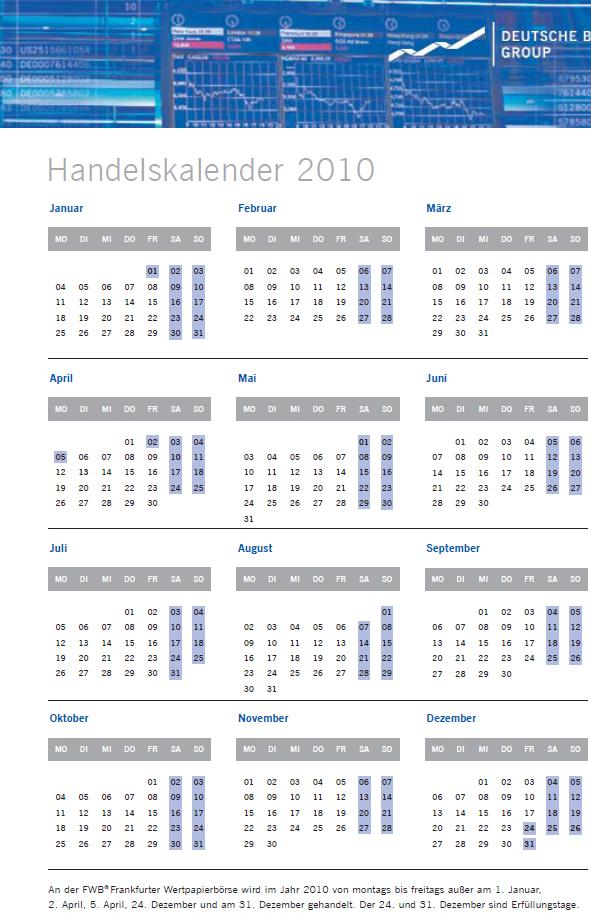 Handeslkalender Deutsche Börse 289734