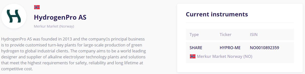 HydrogenPro der Player für Clean Energy, Norwegen 1208212