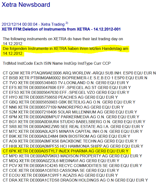 Injex AG - Wahrheit und Träumerei 562100