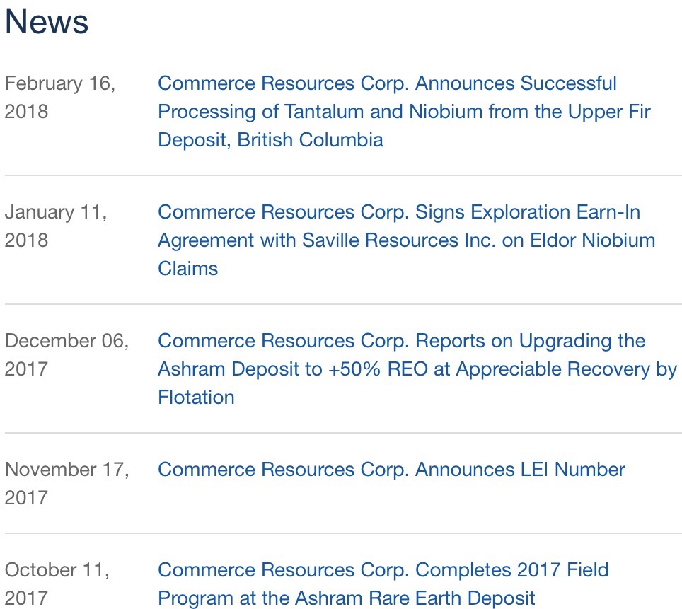 Commerce Resources Seltene Erden Niob Tantal 1044093