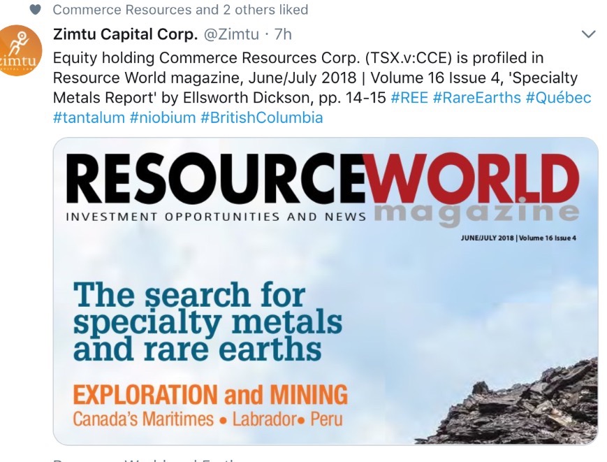 Commerce Resources Seltene Erden Niob Tantal 1060506