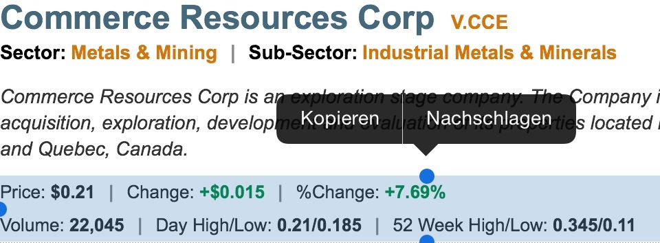 COMMERCE RESOURCES (€ 0,208) 786809