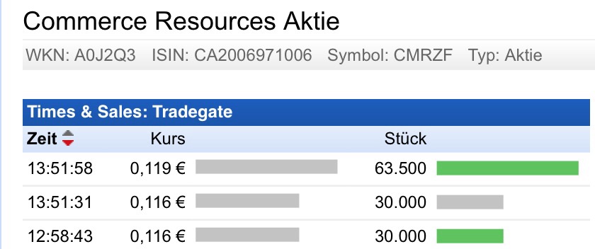 COMMERCE RESOURCES (€ 0,208) 790333