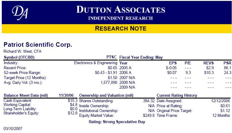 Patriot Scientific der Highflyer 2006 86831