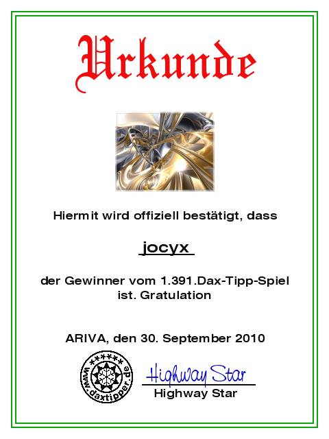 1.392.DAX Tipp-Spiel, Freitag, 01.10.10 348473