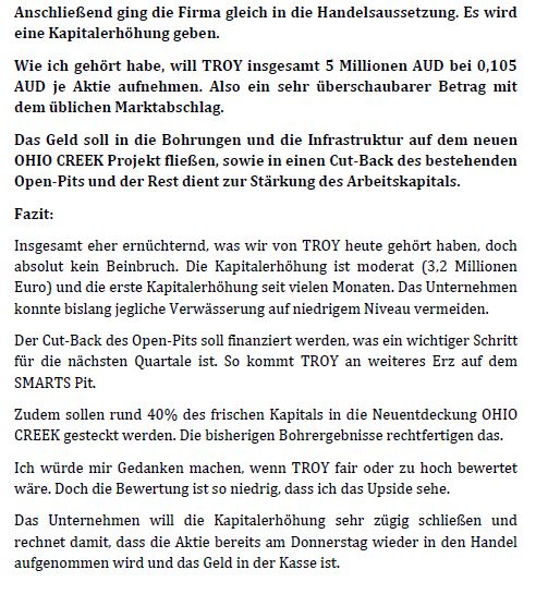 Troy Res- Top Goldproduzent Profit A$16.7 Million 1088326