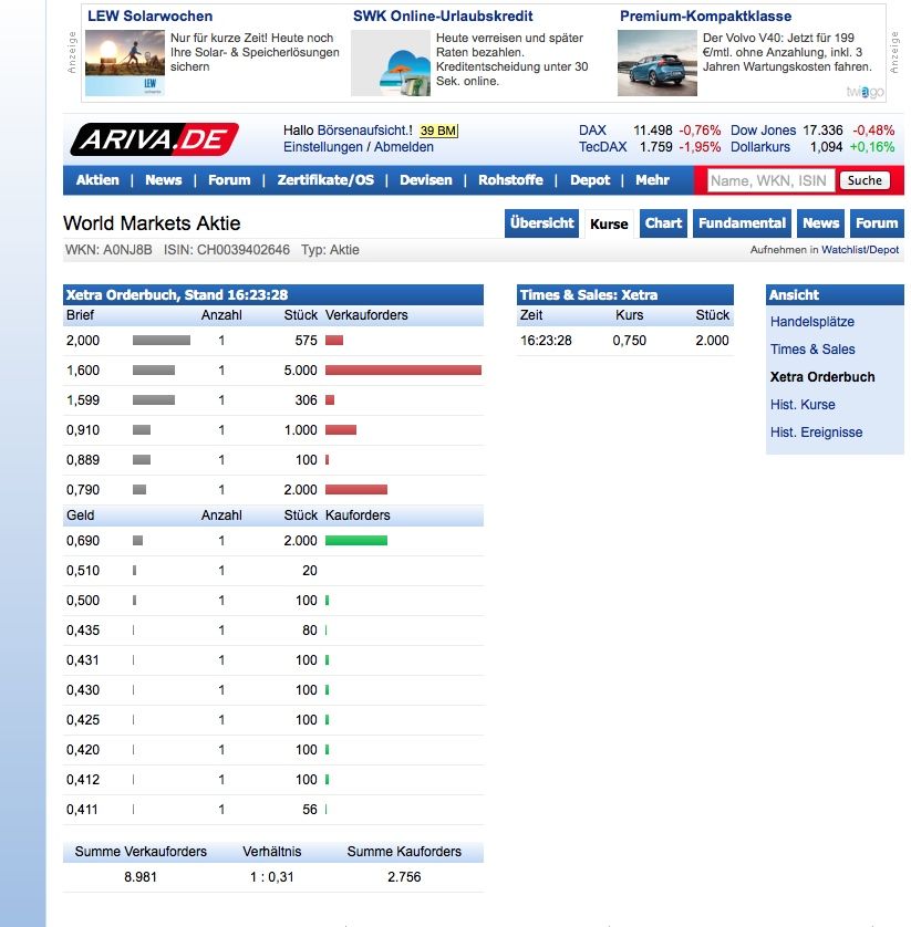Über + 500 % - Die Megachance - World Markets AG 847375
