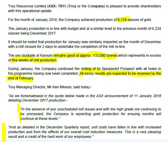 Troy Res- Top Goldproduzent Profit A$16.7 Million 1039690