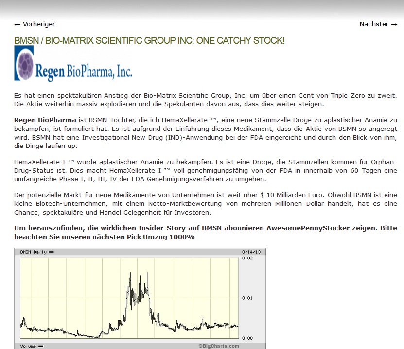 BMSN - Bio-Matrix Scientific - Drug-Stocks Boom $ 634491