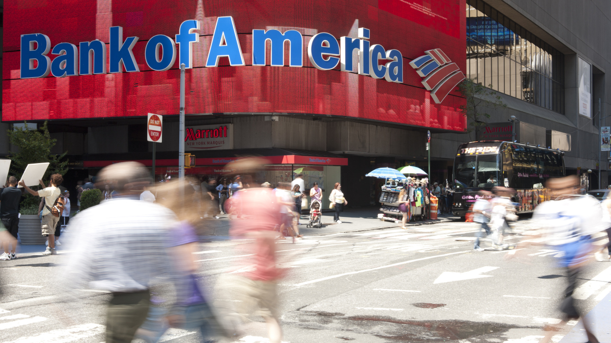 Das Logo der Bank of America am New Yorker Times Square.