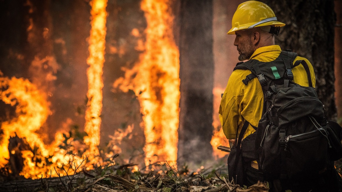 Ein Feuerwehrmann beim Löschen eines Waldbrandes (Symbolbild).