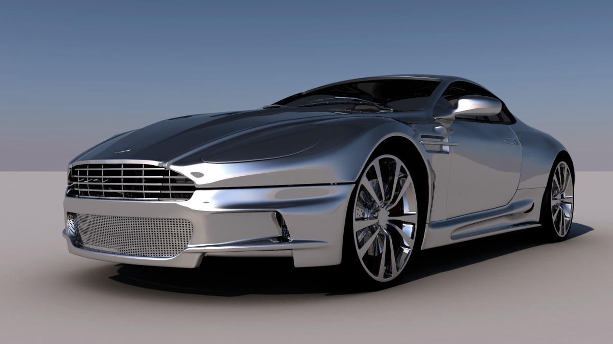 Ein silberner Aston Martin.