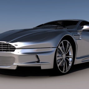 Ein silberner Aston Martin.