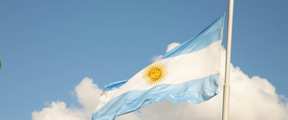 Die Flagge Argentiniens, die im Wind weht.