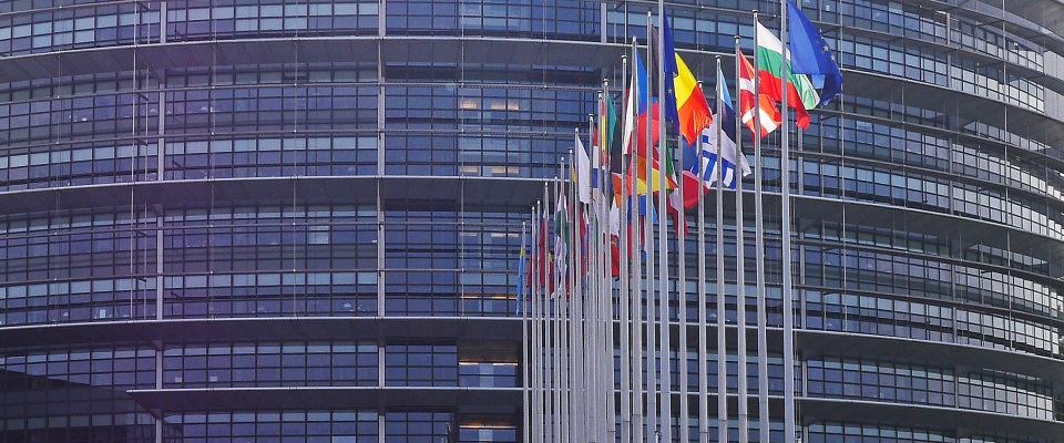 Flaggen vor dem EU-Parlament in Straßburg.