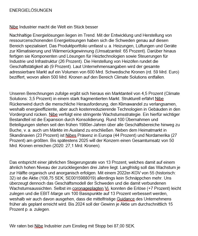 . NIBE INDUSTRIER B (WKN: 912970) 1278471