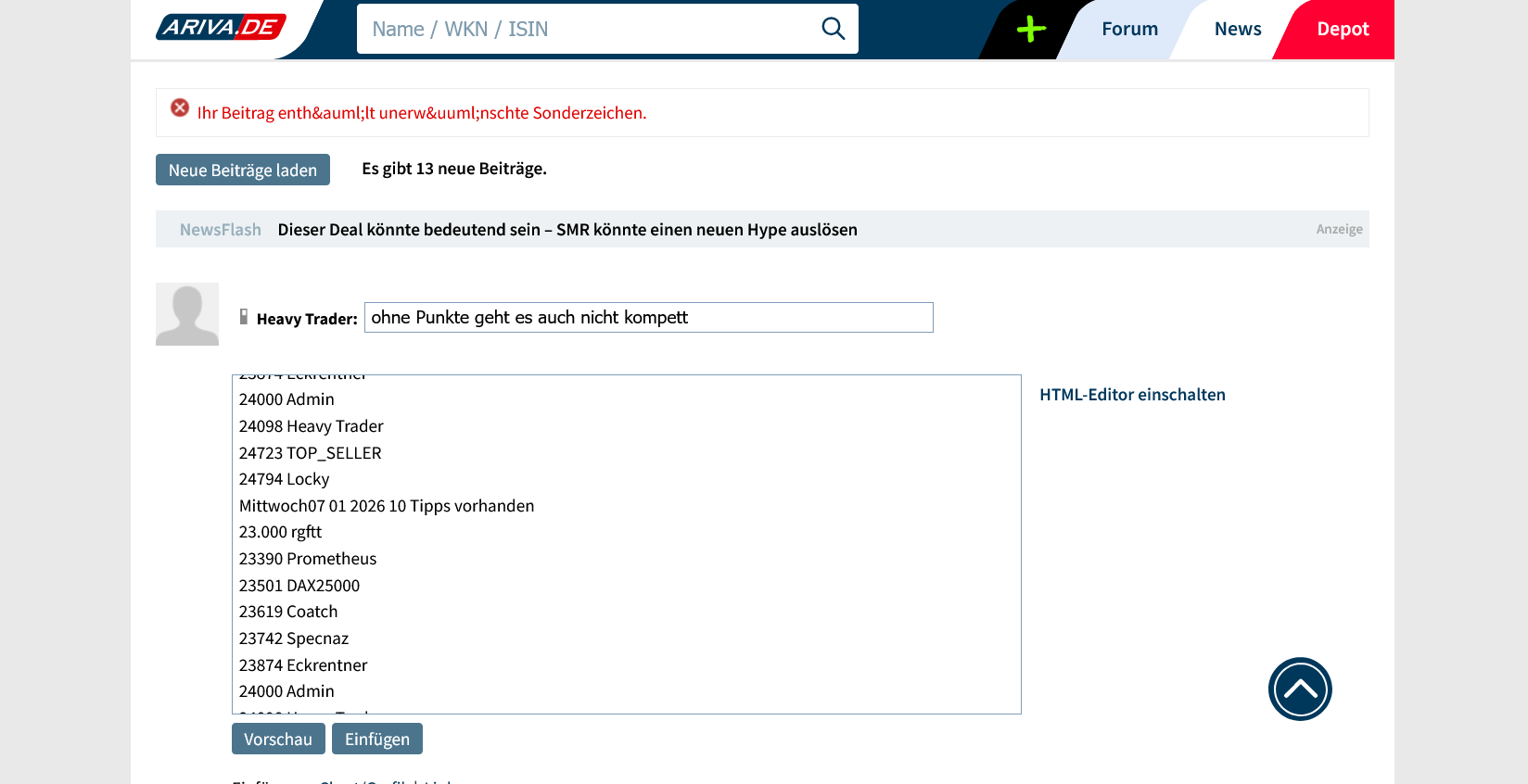 aktuelle Frühtipperliste ab 22.12.2025 1503610