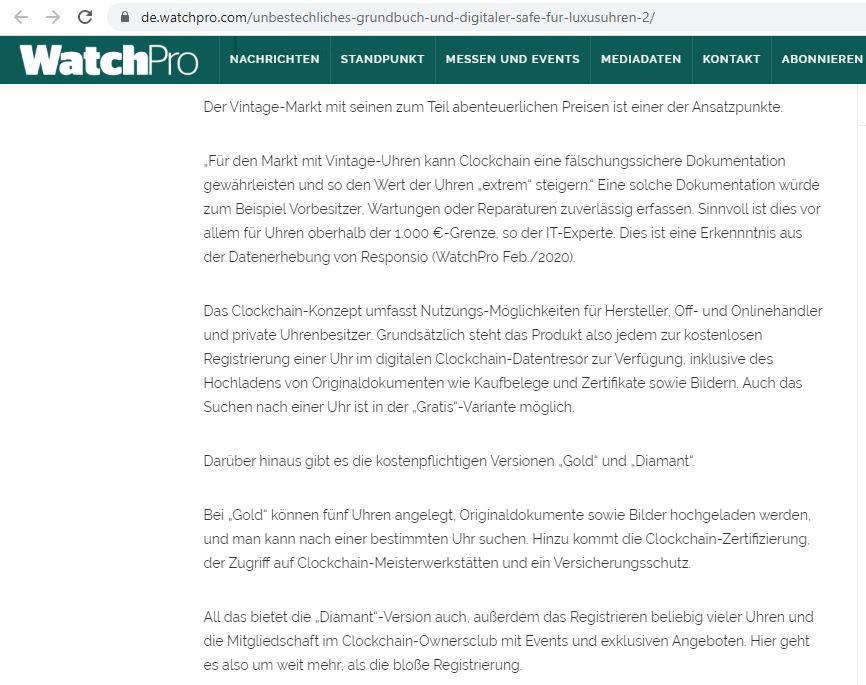 Neuausricht lt. Vorstand : Blockchain / Clockchain 1172578