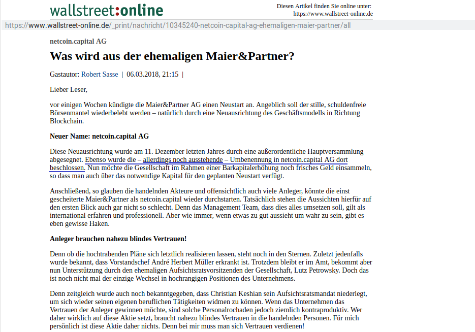 Maier und Partner AG WKN A1MMCY die 1000% Rallye? 1136356