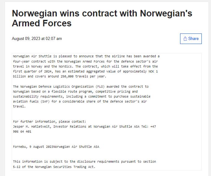 Norwegian Air Shuttle ASA 1388987