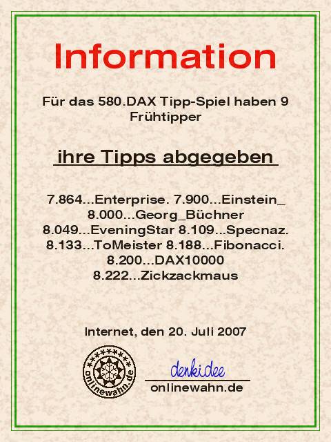 579.DAX Tipp-Spiel, Freitag, 20.07.07, 17.45 Uhr, 109992