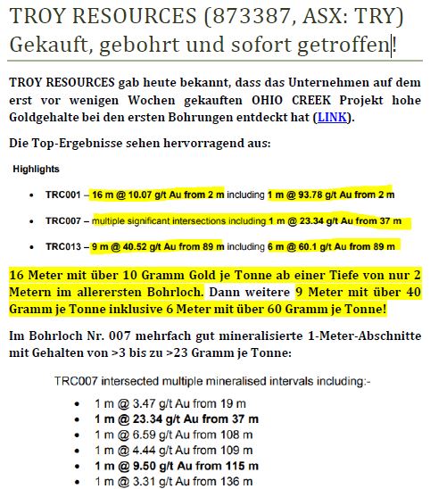 Troy Res- Top Goldproduzent Profit A$16.7 Million 1081869