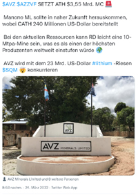Lithiumstar AVZ Minerals eröffnet 68 % im Plus 1306889