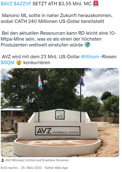 Lithiumstar AVZ Minerals eröffnet 68 % im Plus 1306890