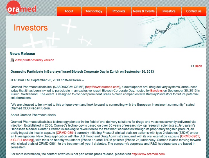 Oramed Pharmaceuticals Inc. 648058