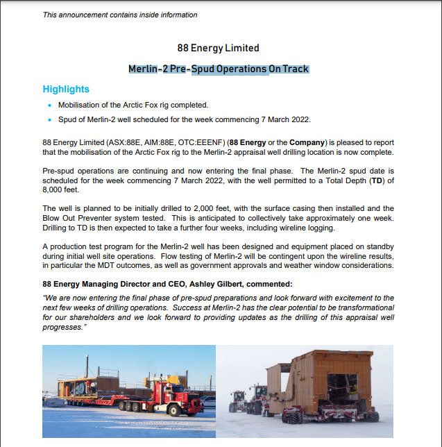 Öl-Projekt 88 Energy Project in der heißen Phase 1302159