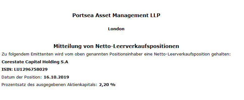 CORESTATE Capital Holding S.A 1139624